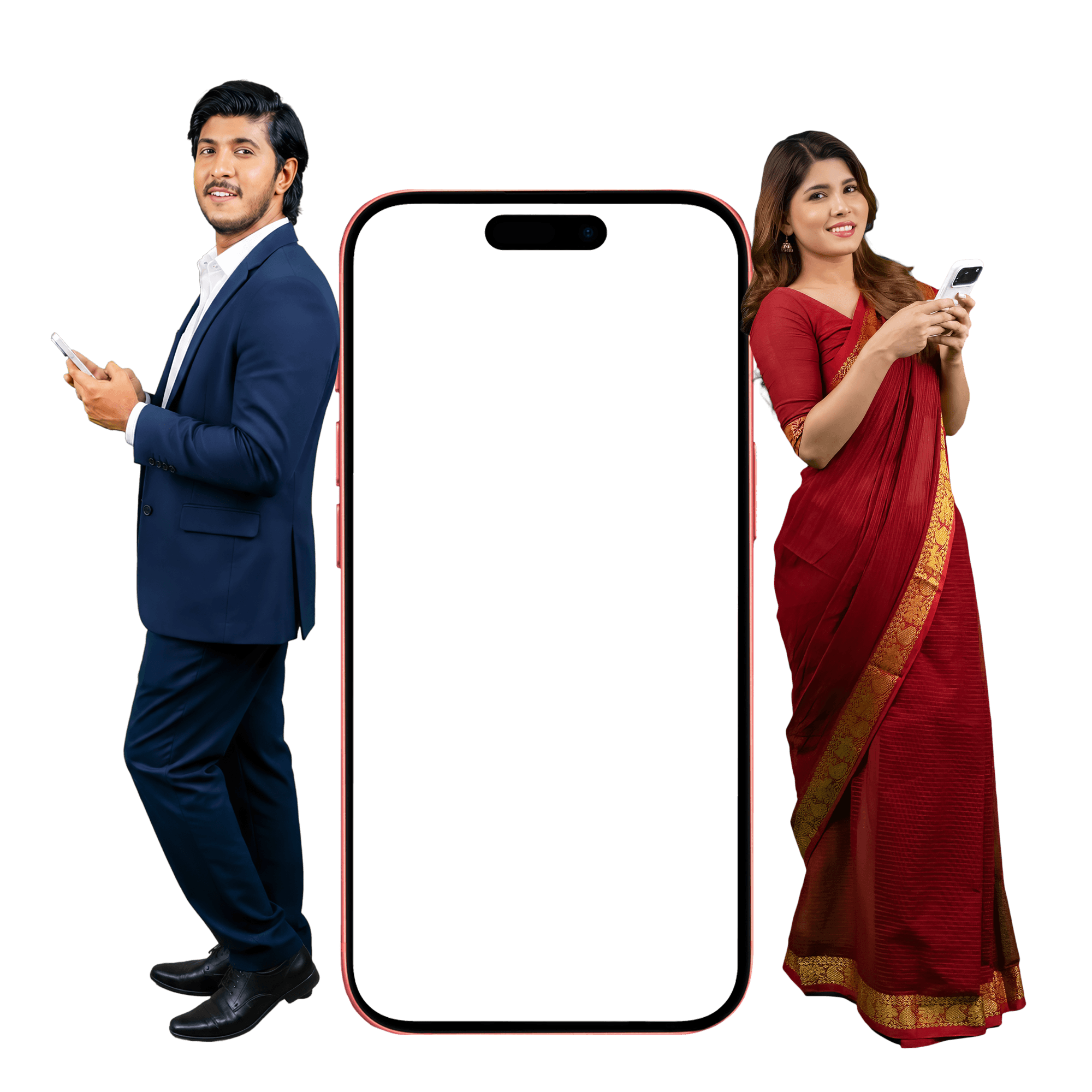 A man and woman using the MatchBD matrimonial app